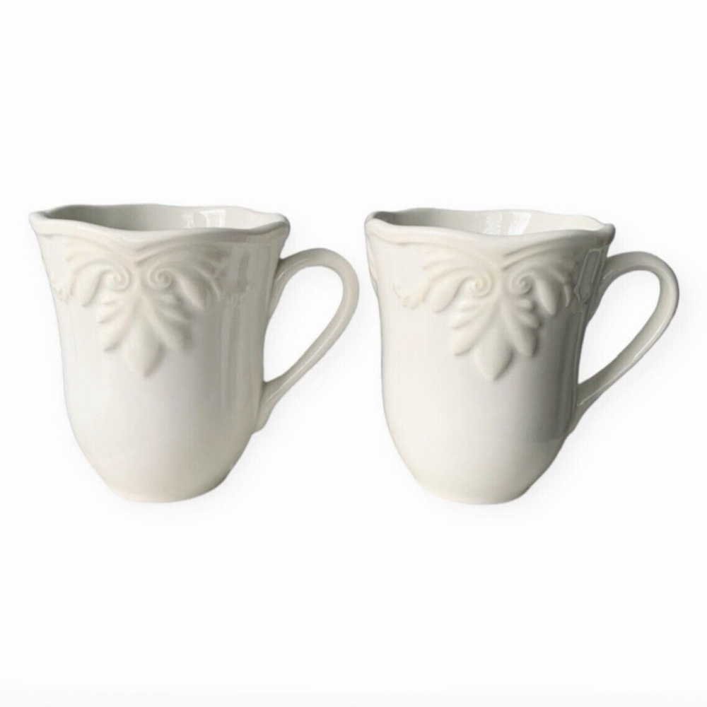 Pair Vintage Lenox Butlers Pantry Gourmet Mugs 14oz White Cream Farmhouse 4.5” - Picture 3 of 13